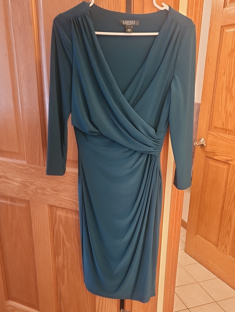 Lauren Ralph Lauren Teal Wrap-Effect Long-Sleeve Midi Dress